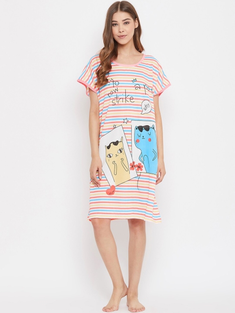 

Camey Women Pink & Blue Striped Sleep Shirt