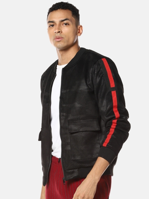 

Campus Sutra Men Black Striped Windcheater Padded Jacket