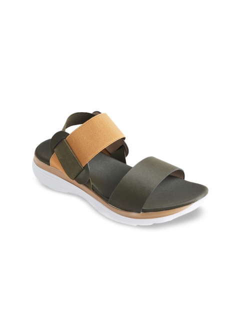 

LEMON & PEPPER Women Olive Green & Tan Brown Colourblocked Open Toe Flats