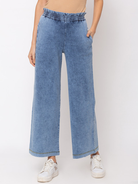 

TARAMA Women Blue Wide Leg High-Rise Clean Look Jeans