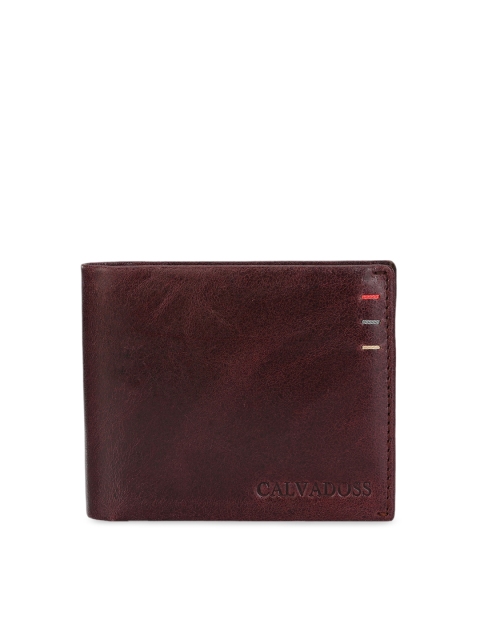 

Calvadoss Men Burgundy Solid Genuine Leather Two Fold Wallet