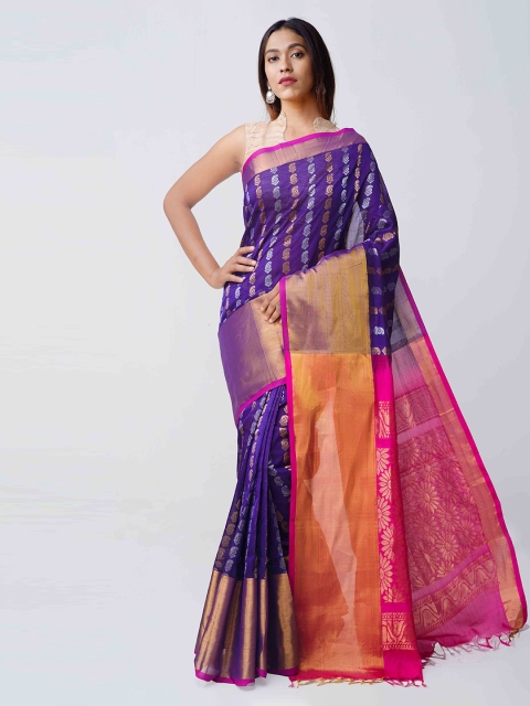 

Unnati Silks Purple & Pink Silk Cotton Woven Design Kanjeevaram Saree