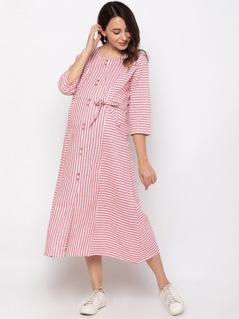 

MomToBe Women Pink Striped A-Line Maternity Dress