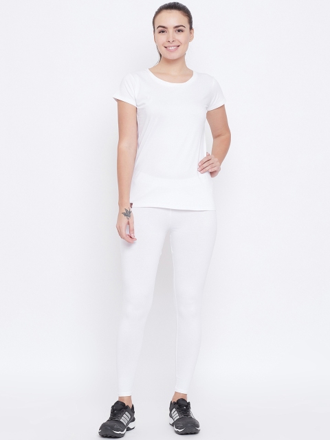 

ALIZA Women White Solid Yoga Workout Active T-shirt with Leggings