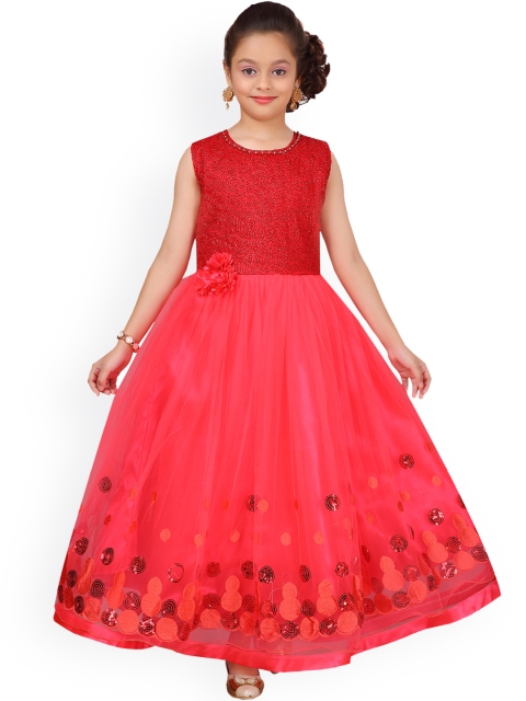 

Aarika Girls Red Self Design Maxi Dress