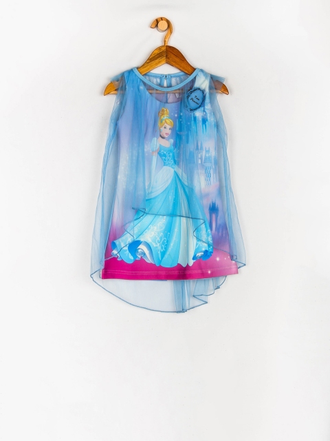 

Peppermint Girls Blue Disney Princess Printed A-Line Dress