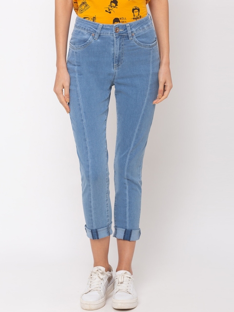 

TARAMA Women Blue Mom Fit High-Rise Clean Look Stretchable Jeans