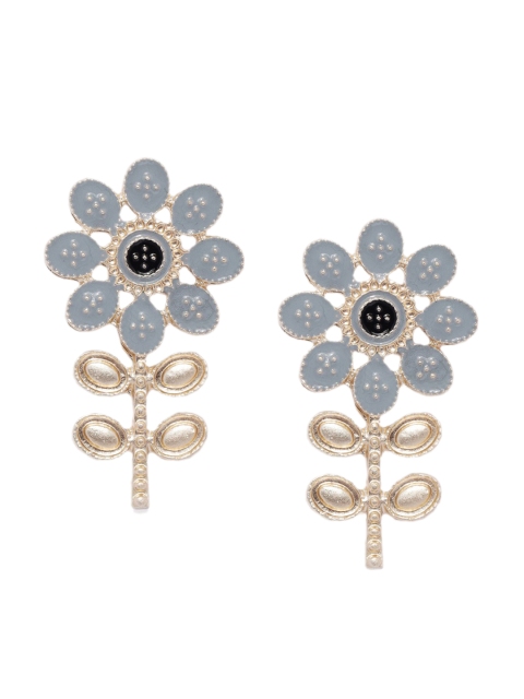 Golden Peacock Gold-Plated & Blue Floral Handcrafted Studs