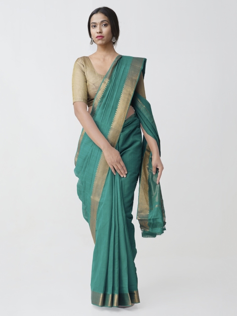 

Unnati Silks Green & Beige Pure Cotton Woven Design Mangalagiri Saree