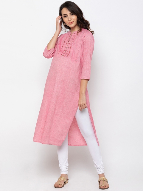 

MomToBe Women Pink Embroidered Straight Nursing & Maternity Kurta