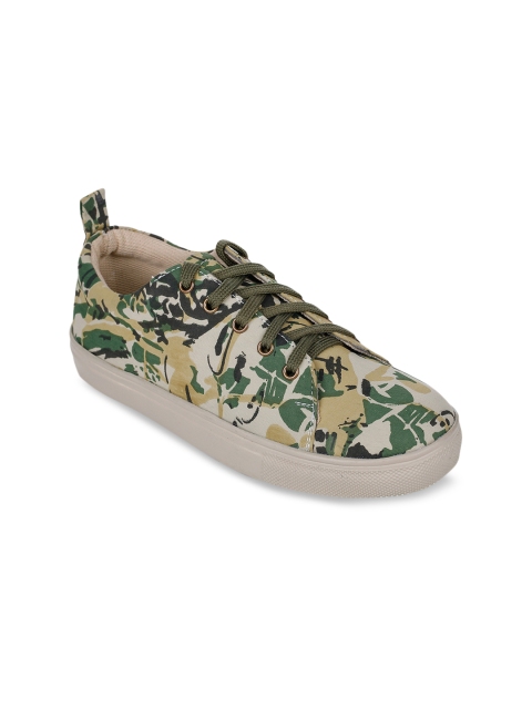 

Bruno Manetti Women Beige & Green Camouflage Print Sneakers