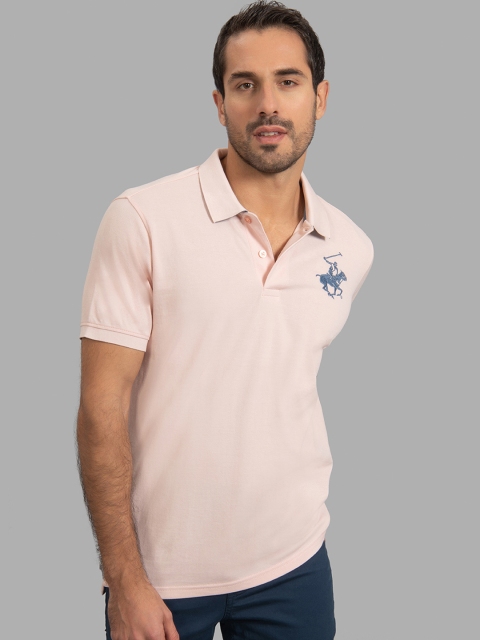 

Beverly Hills Polo Club Men Pink Solid Polo Collar T-shirt