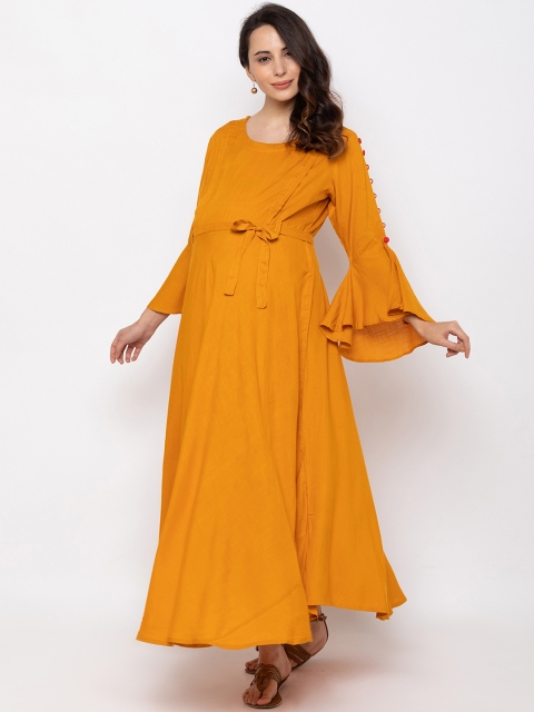 

MomToBe Women Yellow Solid Maternity Maxi Dress