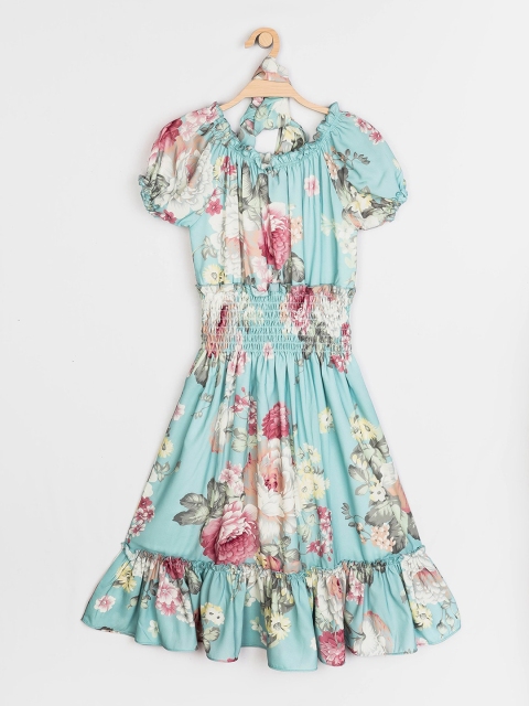

Peppermint Girls Blue & Pink Floral Print Fit and Flare Dress