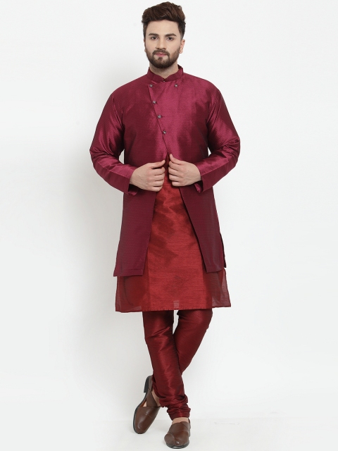 

Benstoke Men Red & Maroon Solid Kurta with Churidar