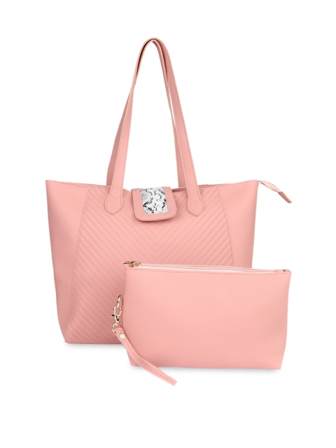 

LEGAL BRIBE Pink Textured Tote Bag with Pouch