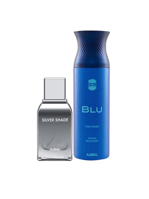 

Ajmal Men Set Of2 SilverShade EDP Perfume Scent for skin 100ML & Blu Deodorant Spray 200ML, Multi