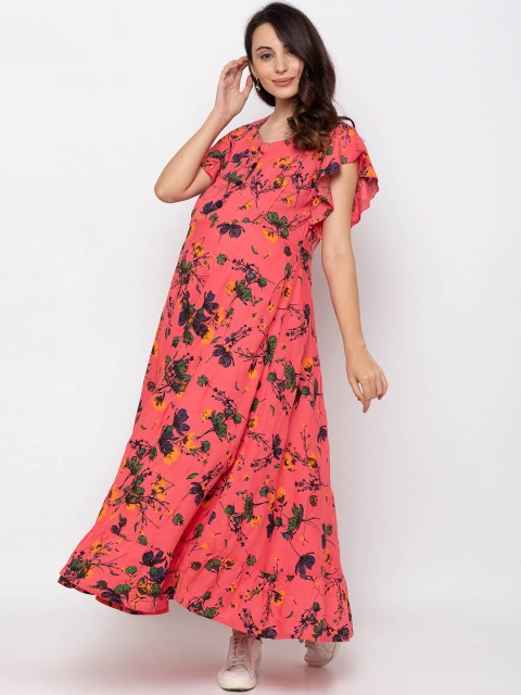 

MomToBe Women Pink Floral Printed Maternity Maxi Dress