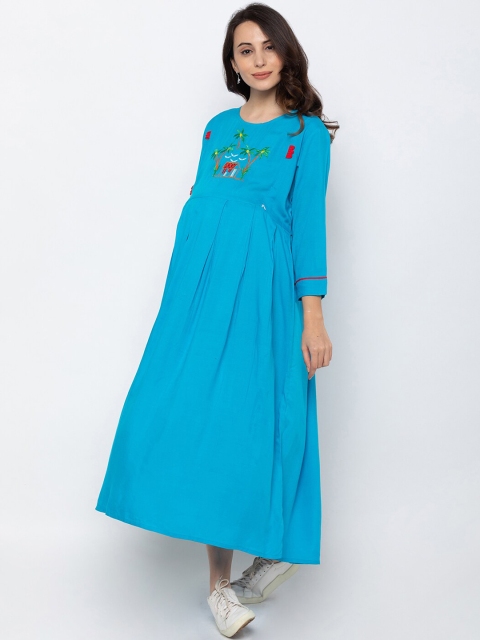 

MomToBe Women Blue Solid Maternity Maxi Dress