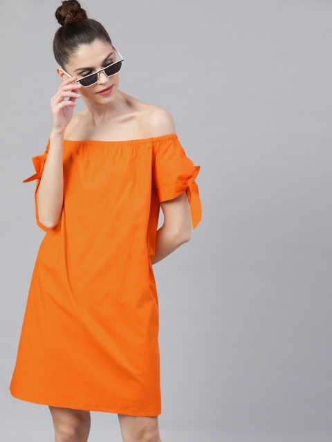 

STREET 9 Women Orange Solid A-Line Dress