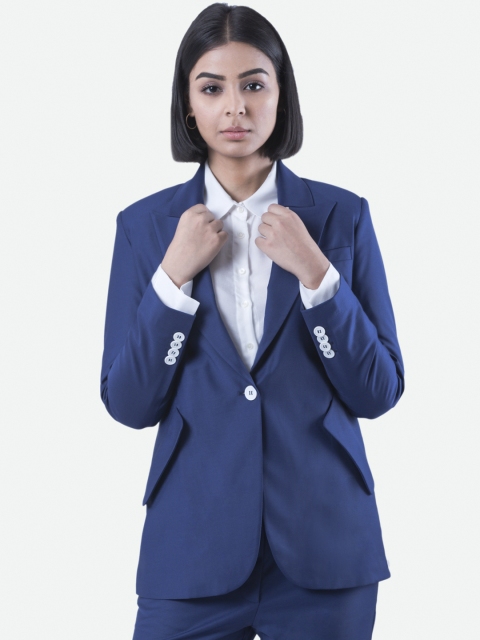 

QUA Women Blue Solid Tailored Single-Breasted Formal Blazer