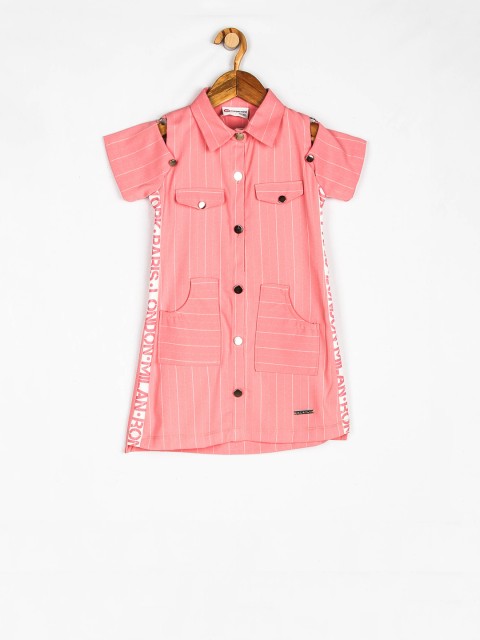 

Peppermint Girls Peach & White Striped Cold Shoulder Shirt Dress