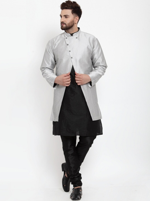 

Benstoke Men Black Self Design Kurta Pyjama with Sherwani