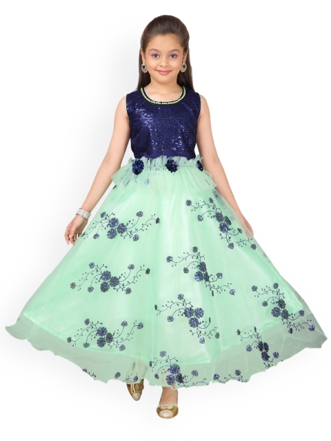 

Aarika Girls Navy Blue & Sea Green Self Design Maxi Dress