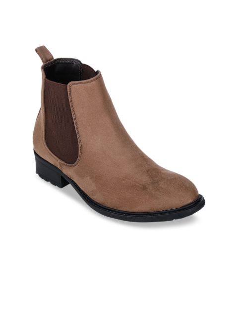 

Bruno Manetti Women Coffee Brown Solid Suede Mid-Top Flat Boots