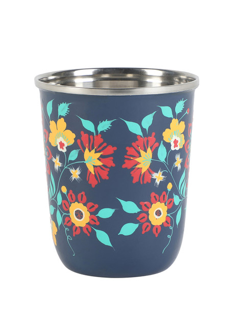 

Chumbak Blue & Red Floral Handpainted Stainless Steel Glass