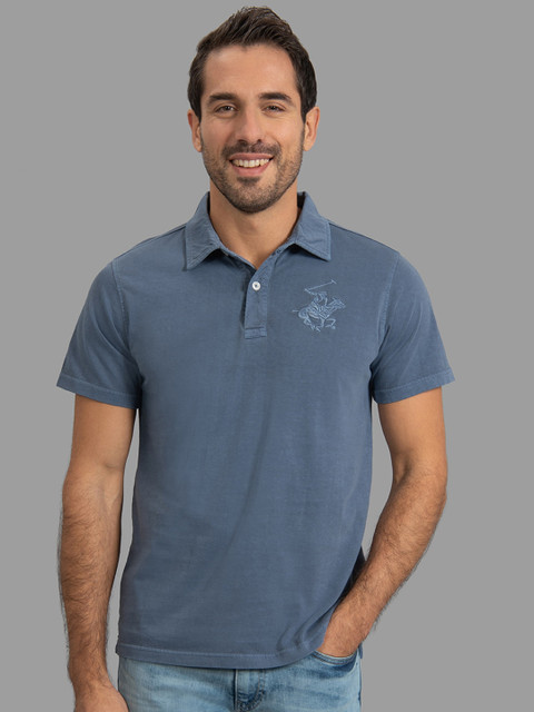 

Beverly Hills Polo Club Men Blue Solid Polo Collar T-shirt