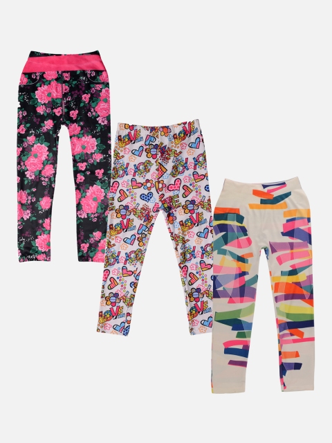 

TINY HUG Girls Pack Of 3 Printed Tights, Off white