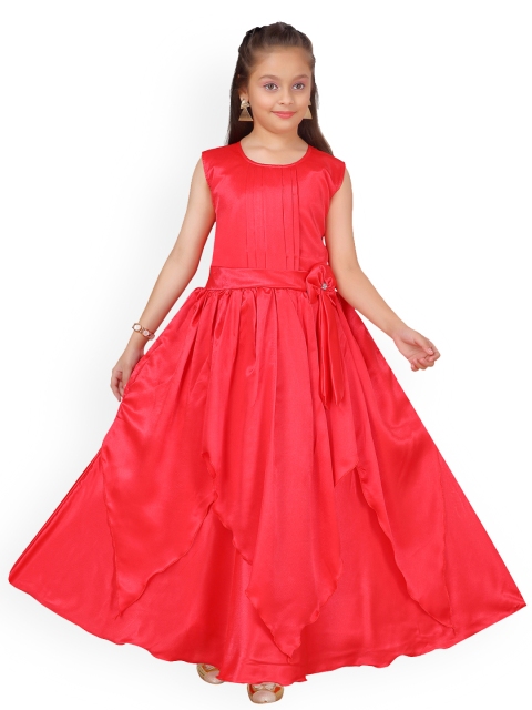 

Aarika Girls Coral Red Solid Maxi Dress
