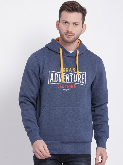 

t-base Men Blue Printed Hooded Sweatshirt