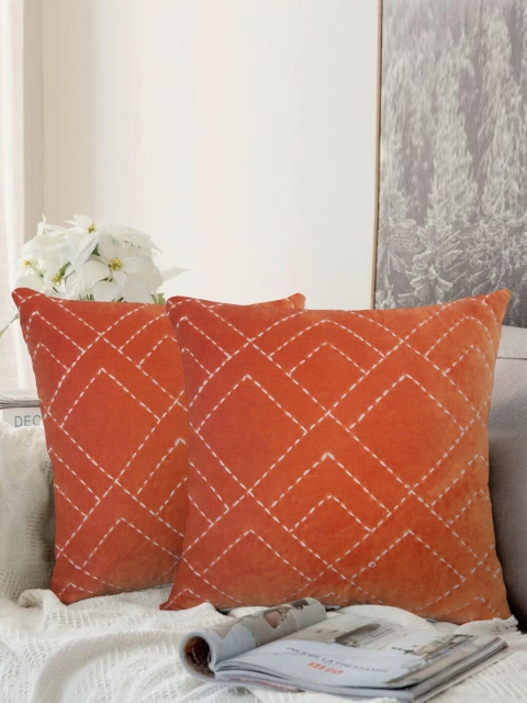 

LUXENMEAD Set of 2 Orange Embroidered Square Cushion Covers