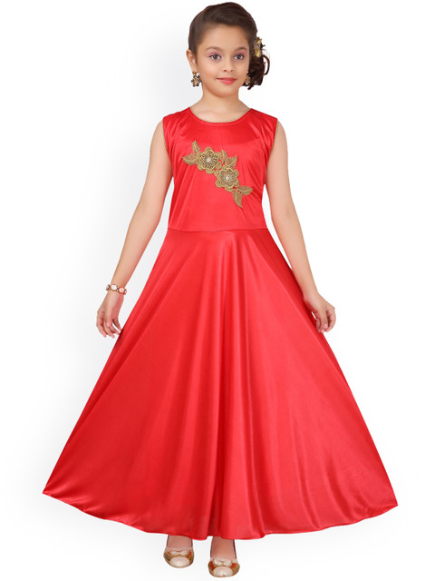 

Aarika Girls Red & Gold-Coloured Embroidered Maxi Dress