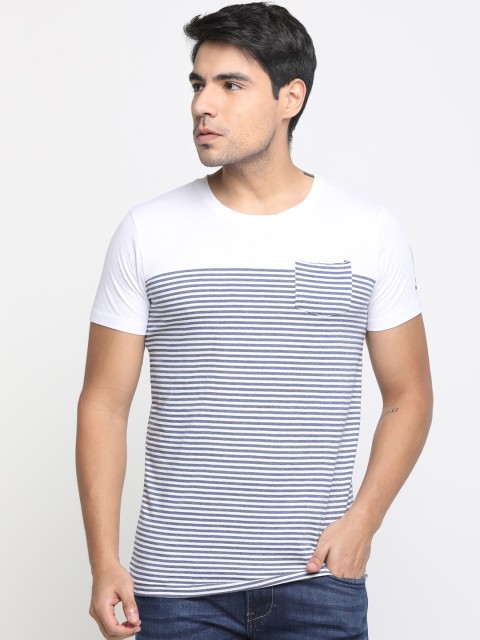 

Masculino Latino Men White & Blue Striped Round Neck T-shirt