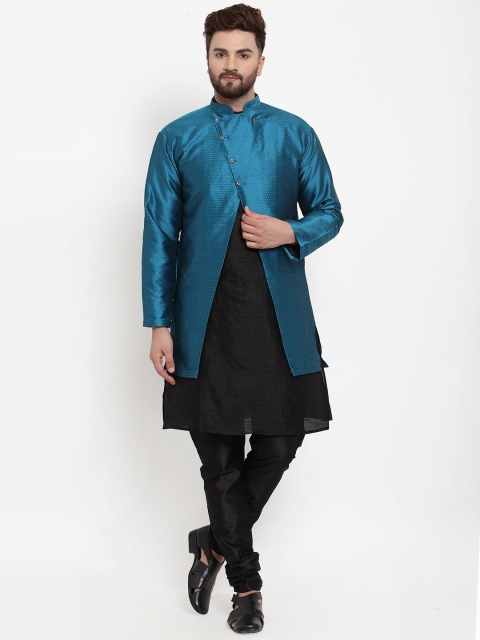 

Benstoke Men Black & Blue Solid Kurta With Churidar & Sherwani