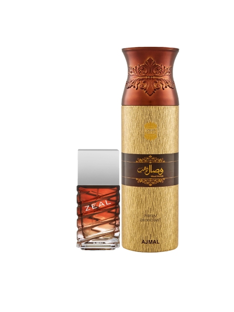 

Ajmal Set of 2 Zeal EDP Aquatic Woody Perfume & Wisal Dhahab Deodorant, Multi