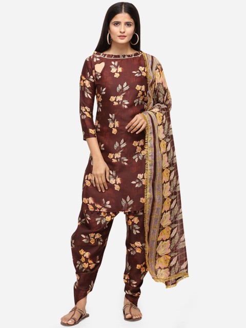 

SHAVYA Brown & Beige Cotton Blend Unstitched Dress Material