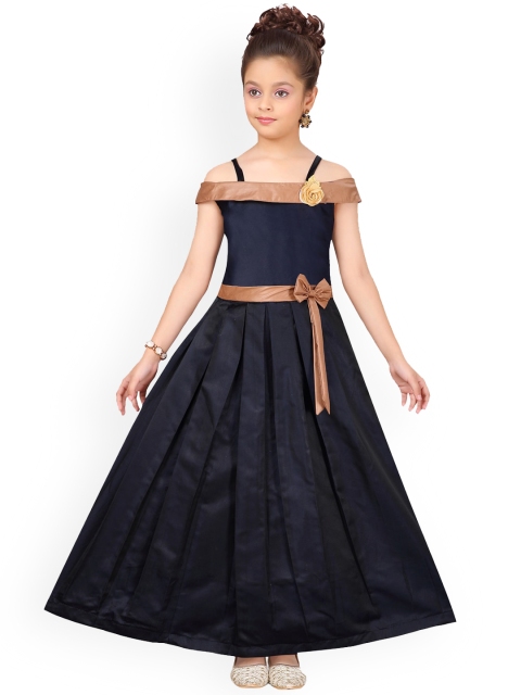 

Aarika Girls Navy Blue Solid Silk Fit and Flare Dress