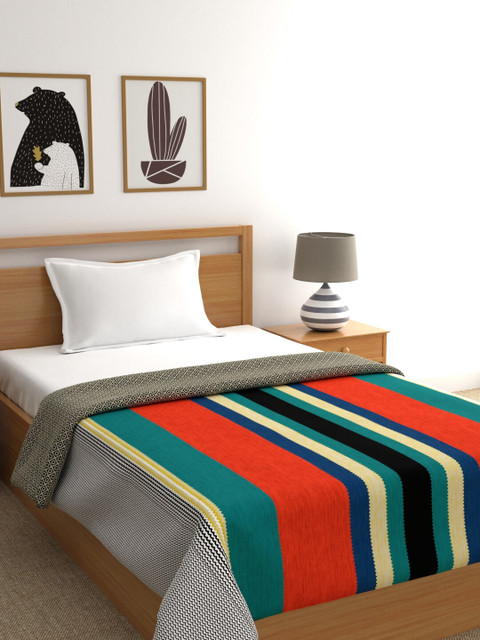 

Portico New York Multicoloured Striped AC Room 110 GSM Single Bed Dohar, Multi