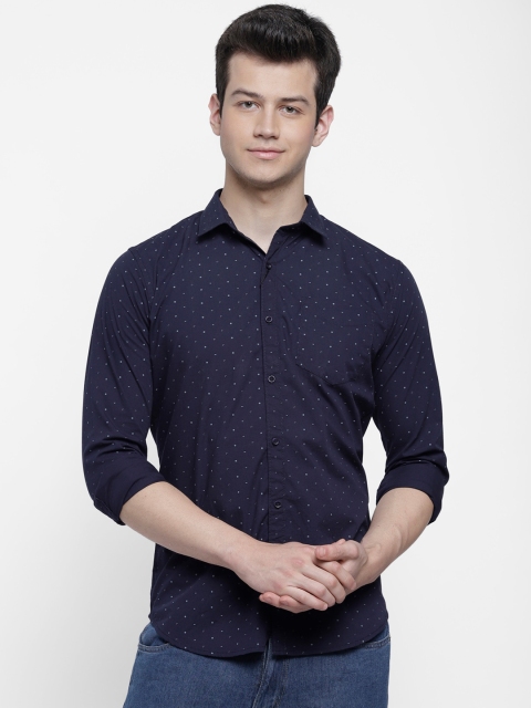 

cape canary Men Navy Blue Regular Fit Printed Casual Shirt