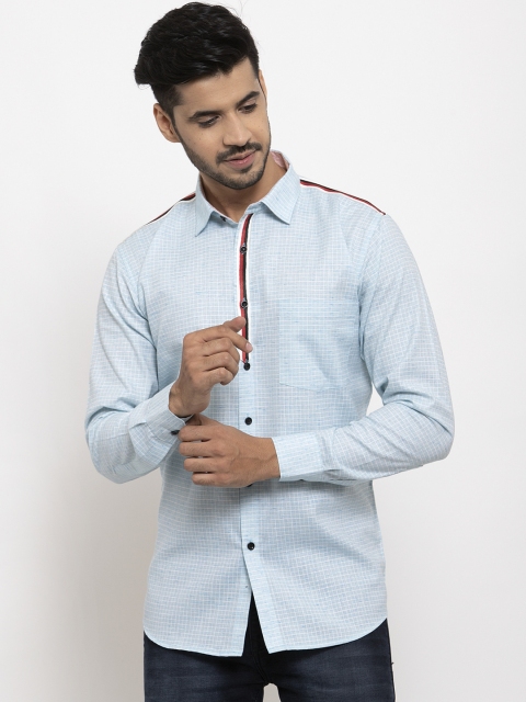 

KLOTTHE Men Blue & White Regular Fit Checked Casual Shirt