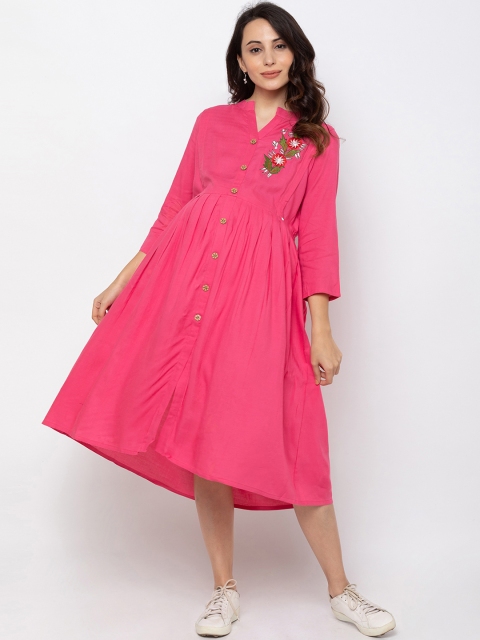 

MomToBe Women Pink Solid Fit and Flare Maternity Dress
