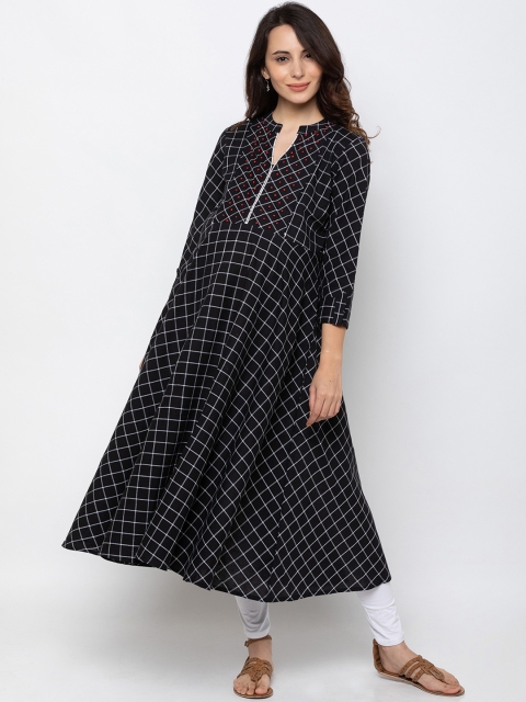 

MomToBe Women Black & White Checked Maternity Anarkali Kurta