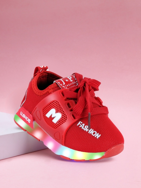 

PASSION PETALS Unisex Kids Red Woven Design LED Sneakers