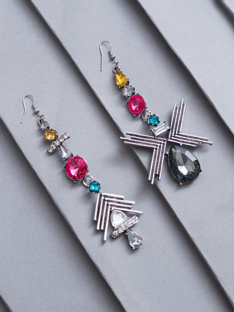 

Golden Peacock Silver-Plated & Pink Geometric Drop Earrings