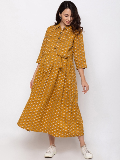 

MomToBe Women Yellow Printed Maternity Shirt Dress
