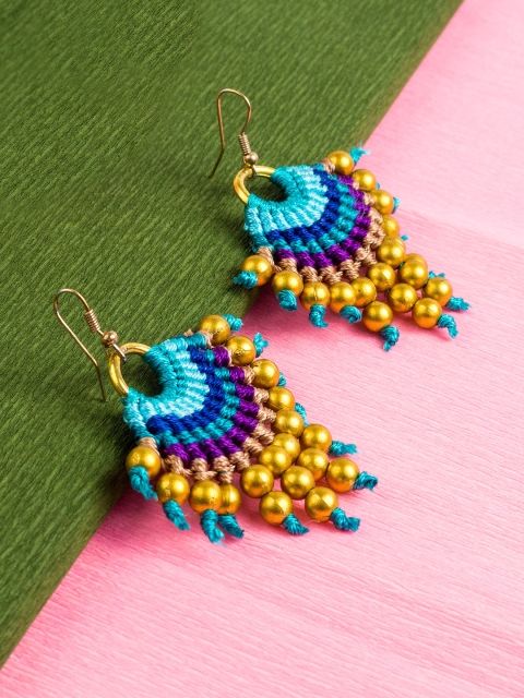 

Golden Peacock Multicoloured Contemporary Drop Earrings, Multi